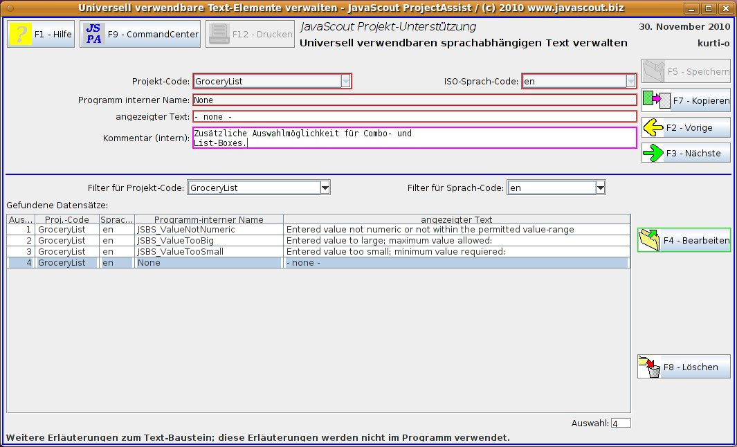 Task-Frame für die Verwaltung Universell verwendbarer Text-Bausteine